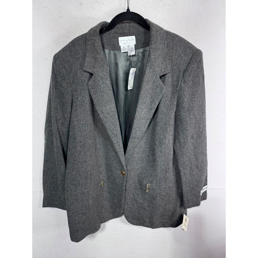 Vintage Christopher‎ & Banks Women's 16 Gray Blazer 100% Pure Virgin Wool Jacket